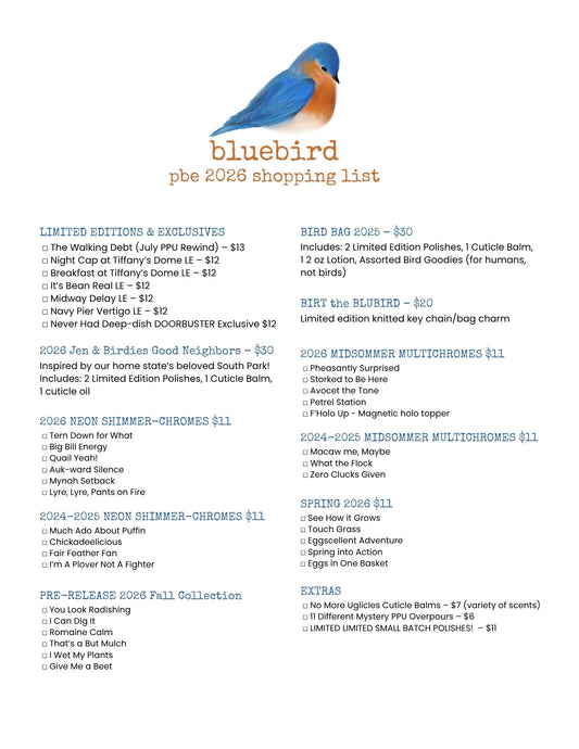 2026 PBE SHOPPING LIST